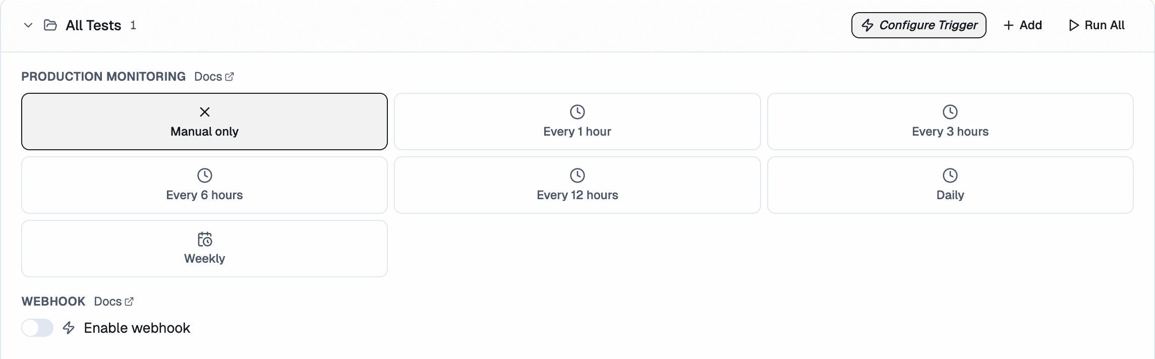 Production Monitoring configuration